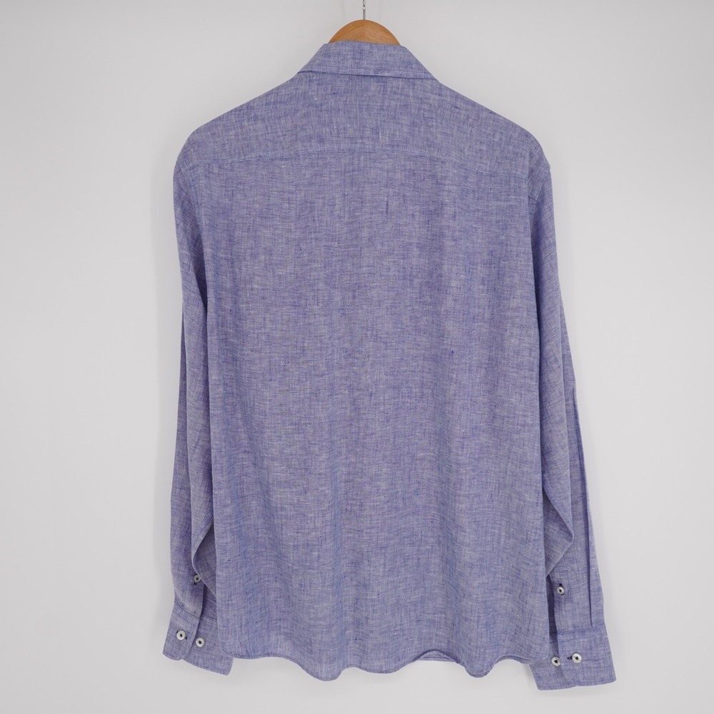 Untuckit Linen Button Up Shirt Large Slim Fit Blue Wrinkle Resistant Long Sleeve - Picture 2 of 13